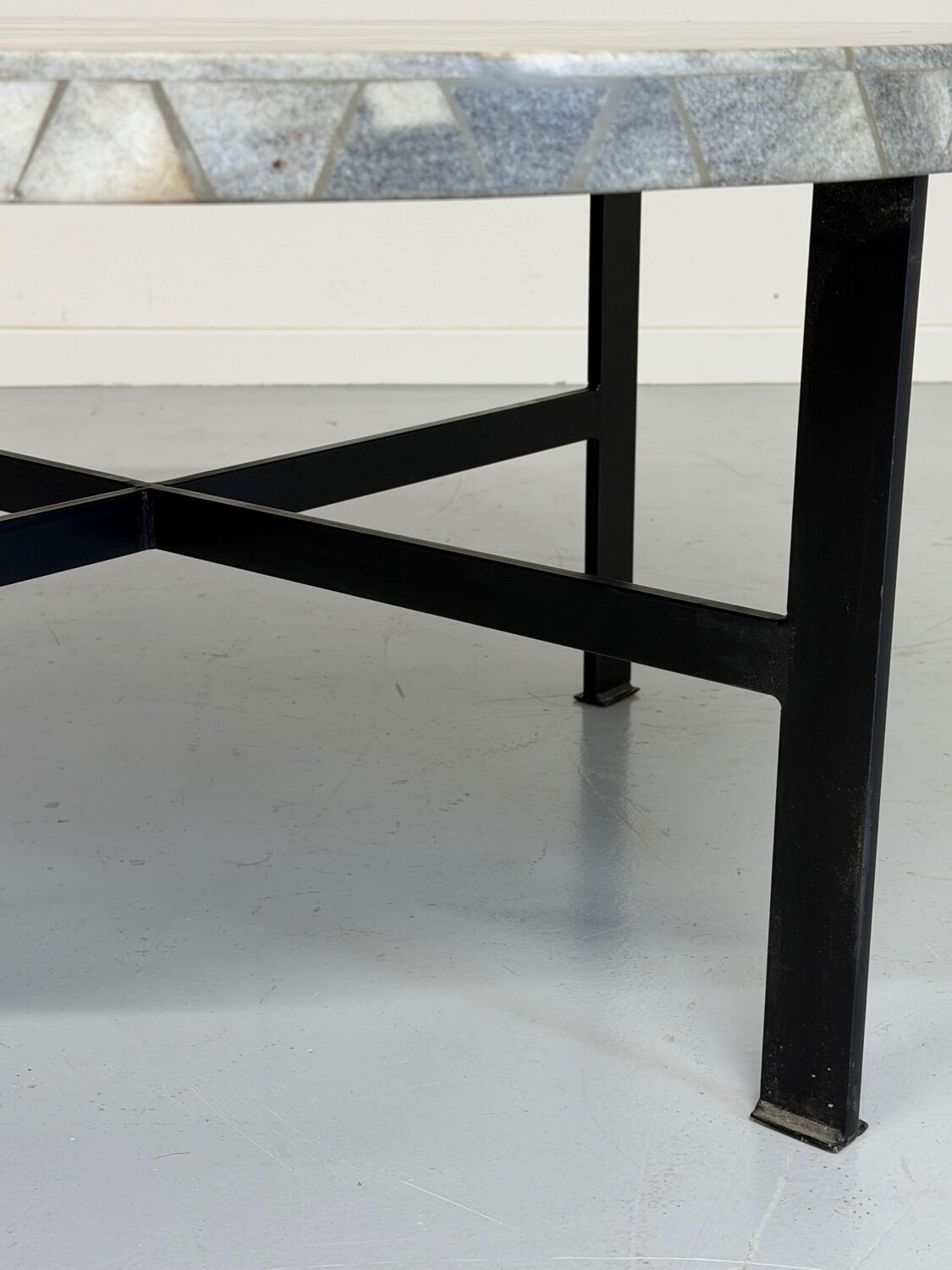 Antique stone and metal coffee table, vintage 70s design