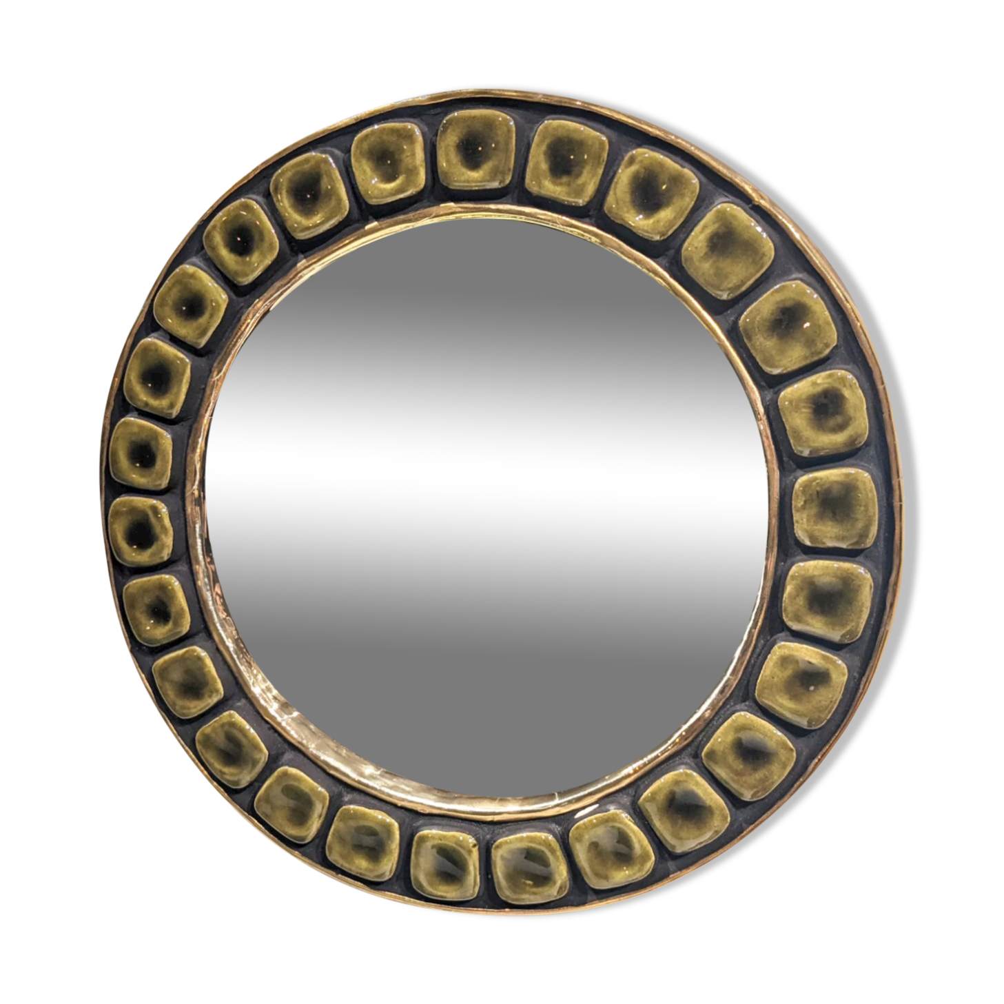 Mirror "sun" in glazed ceramic, 24 cm by Mithé Espelt