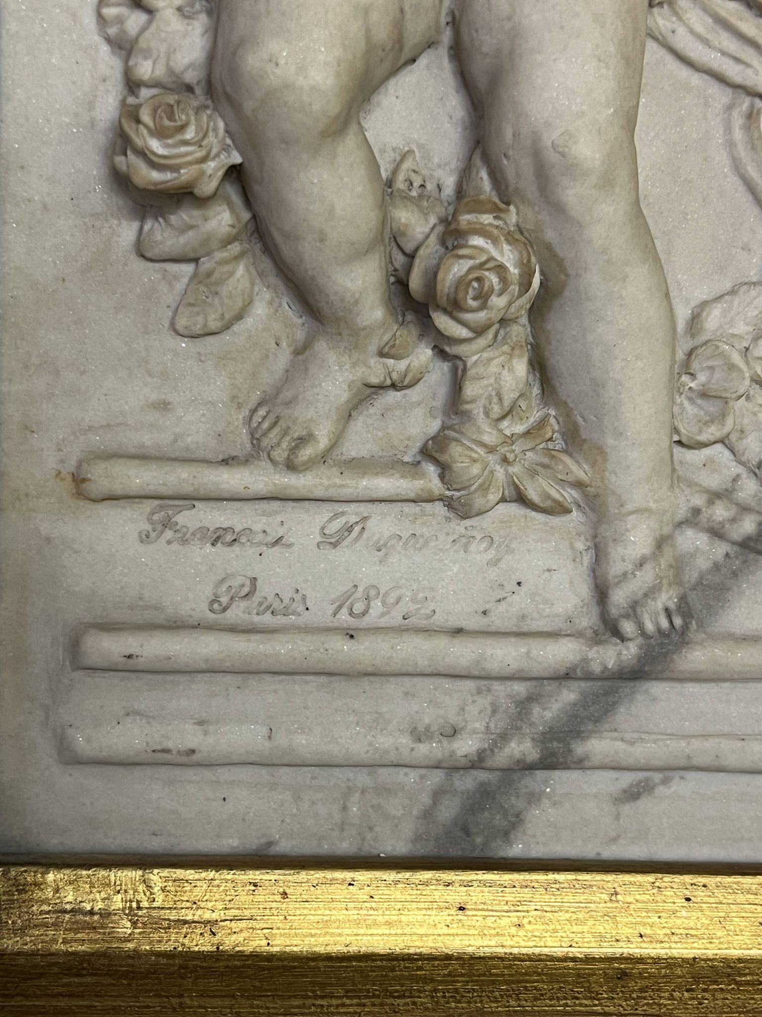 Marble high relief by François Duquesnoy "Putti, garlands and flowers" Paris, 1892