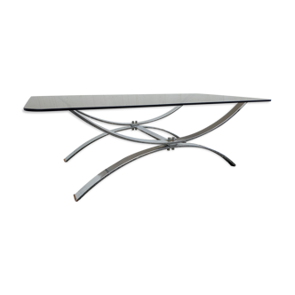 Table low rectangular metal and glass 1970
