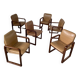 Lot 6 chairs armrests vintage 70s Scandinavian design leather and wood