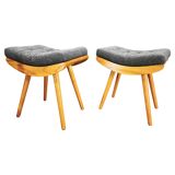 Pair of 1960s Maple Mid Century Stools, Czechoslovakia