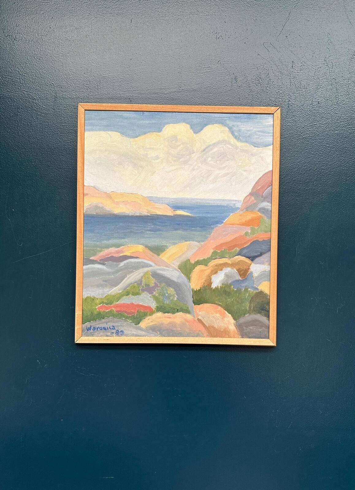 Original Swedish Oil on Canvas – “Coast” by Weronica – Dated 1980 – Vintage