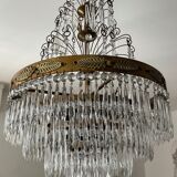 Old Crystal Grapevine Waterfall Chandelier and Solid Bronze Frame