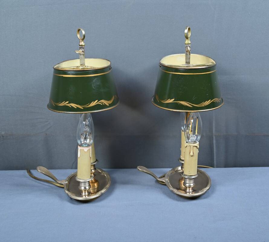 Pair of "Bouillotte" Lamps in Brass, Empire Style – Early 20th Century