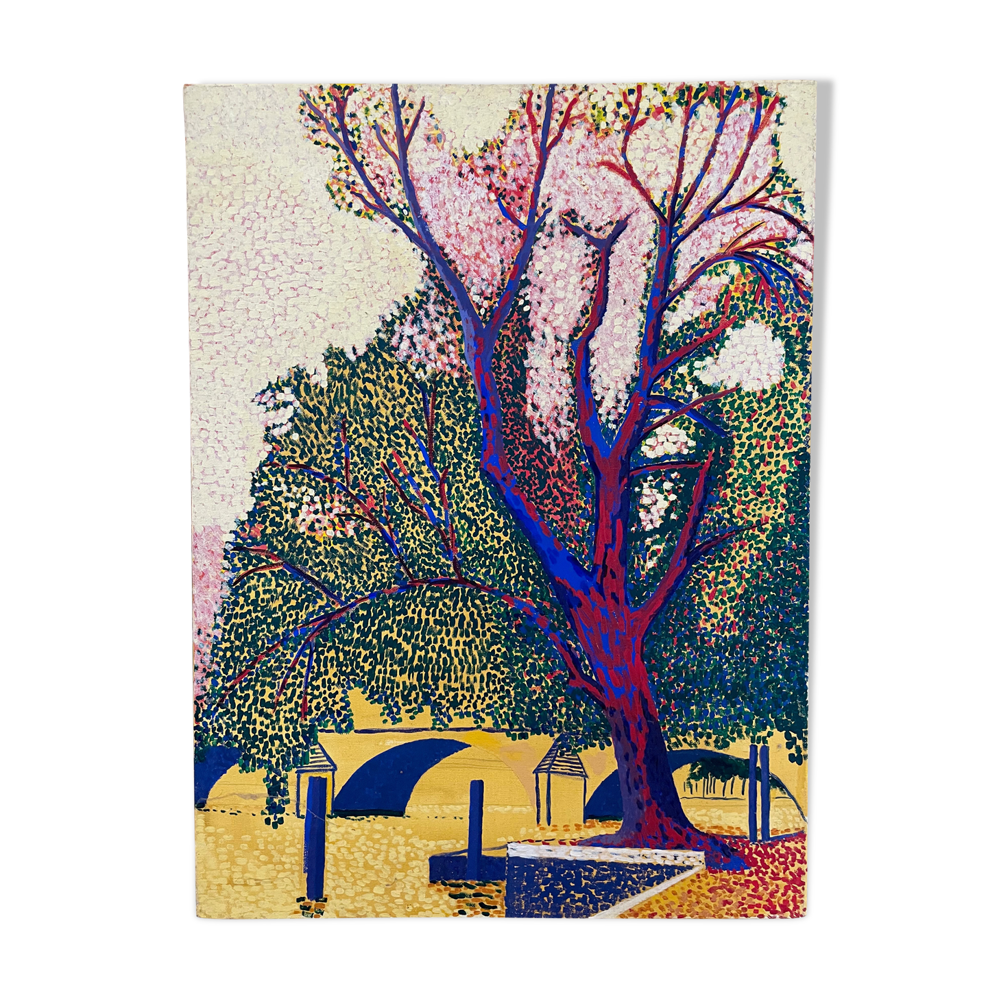 Table painting pointillism Quai de Seine Paris pont XXe