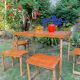 Old suitcase, table and stools, vintage wooden picnic