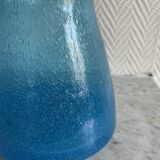 Blue glass vase with encrusted bubbles