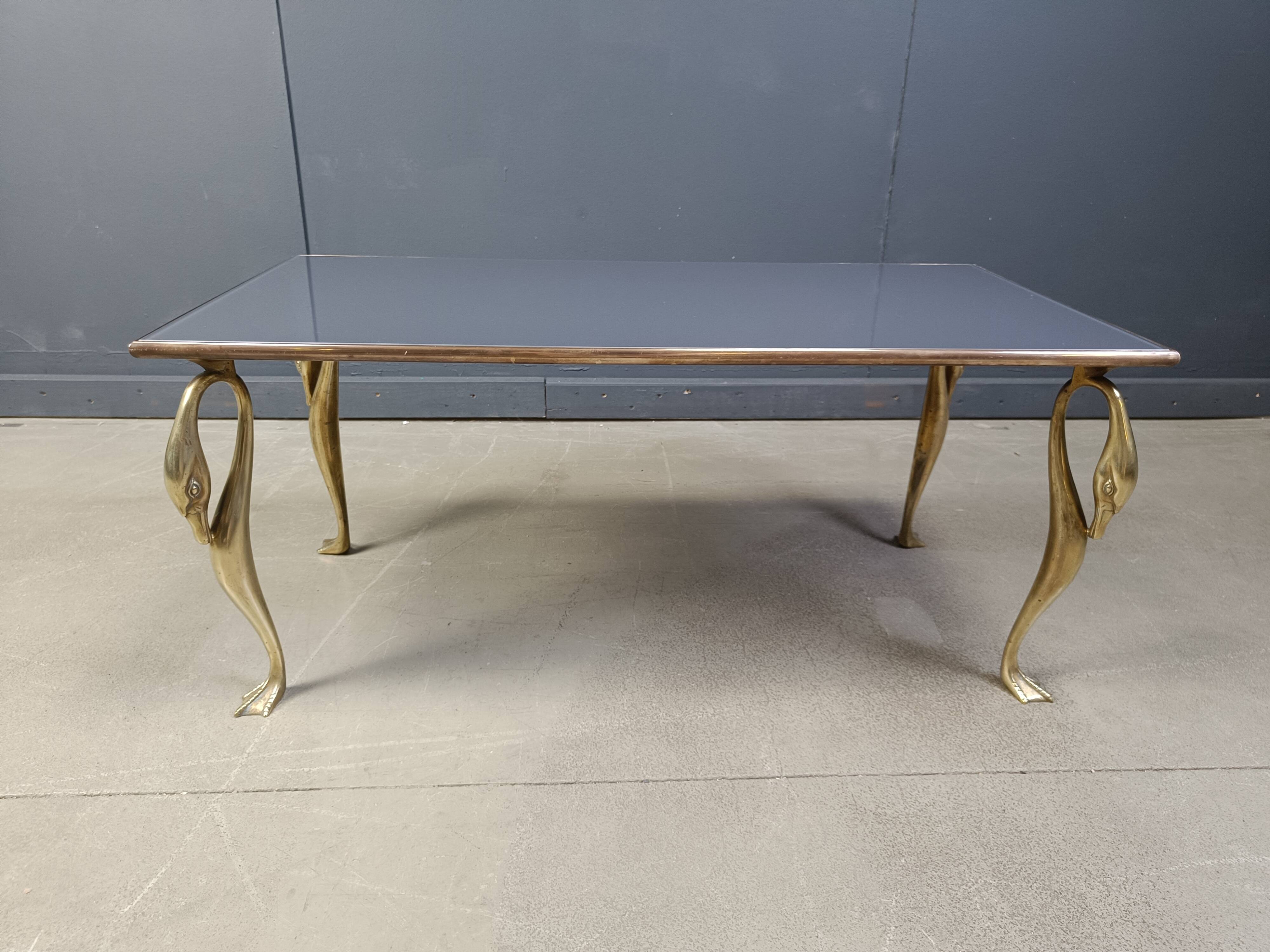 Vintage brass swan coffee table, 1970s