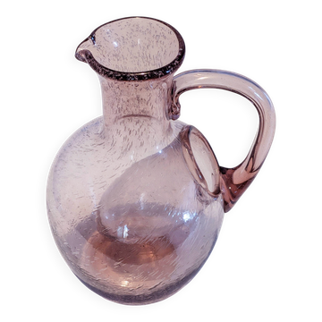Grande carafe pichet à glace Verrerie de Biot en verre bullé améthyste