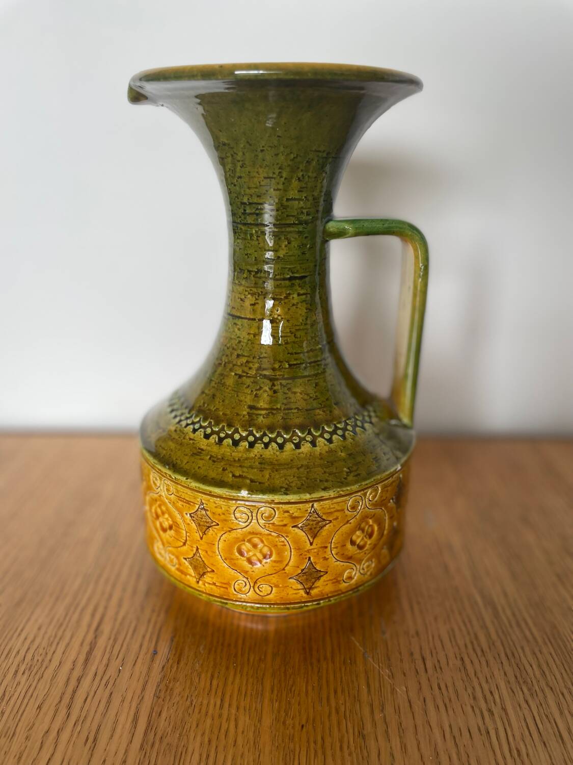 Green and yellow ceramic carafe bitossi italy 1950