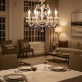 Vintage Italian Macaroni Murano  Blue Chandelier