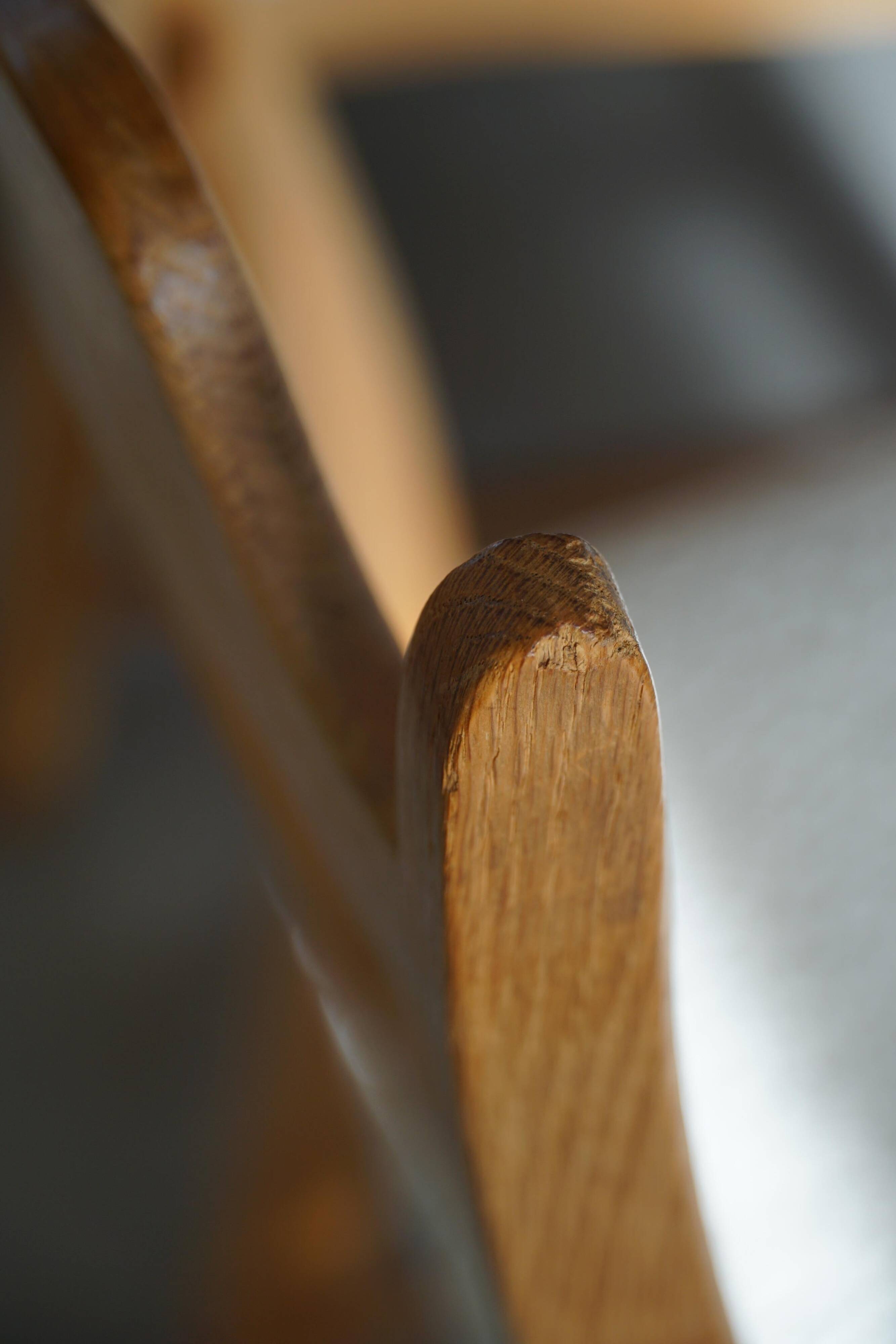 Set of 4 "Razorblade" high back chairs in oak & boucle, Henning Kjærnulf, 1960s