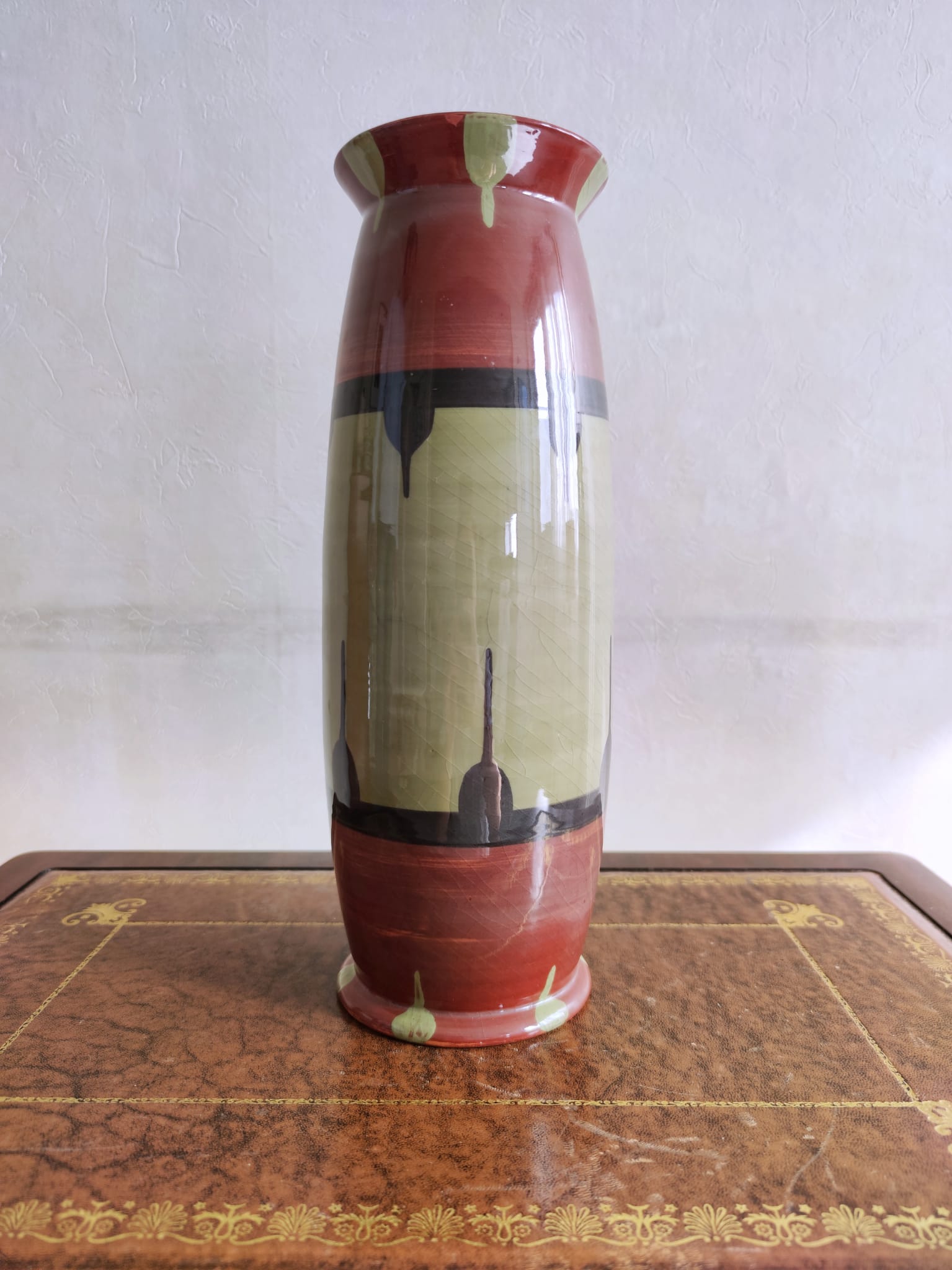 Vintage 70s green and black brown ceramic vase