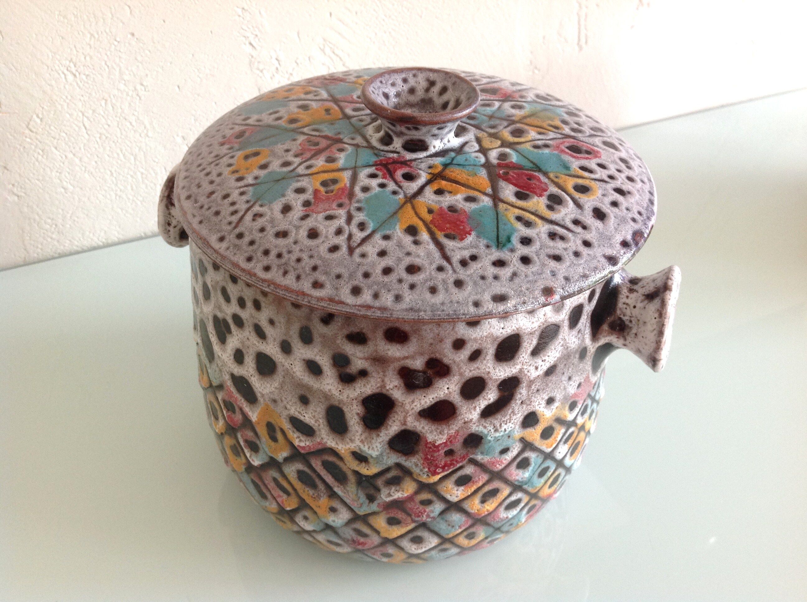 Polychrome cermal pot by FPP Vallauris / vintage 60s