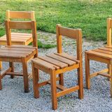 Set de 4 chaises des années 70 brutalistes en chêne