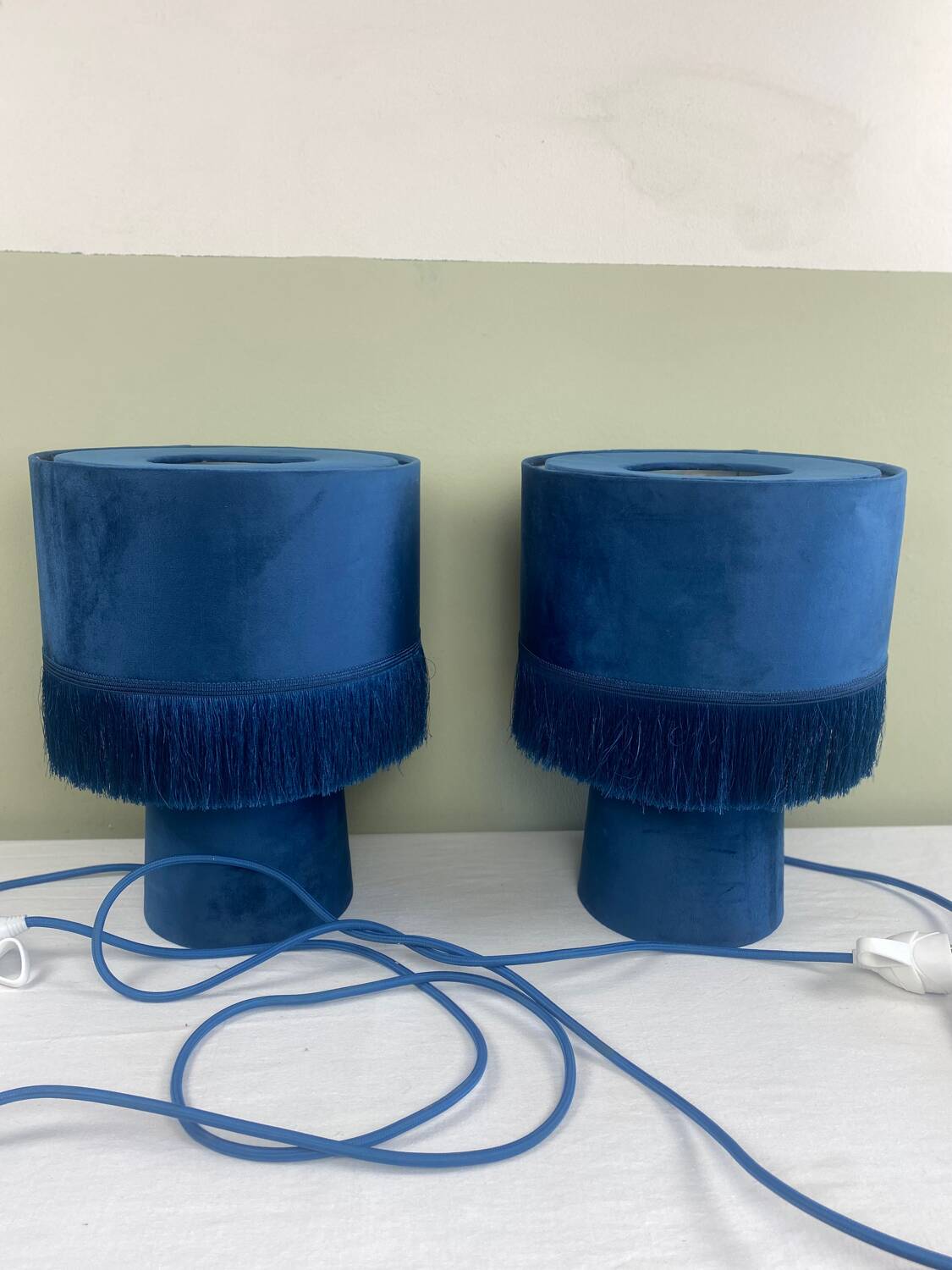 Blue velvet lamps