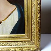 Old portrait of a young woman in profile, oil on canvas A. Piard 19th century