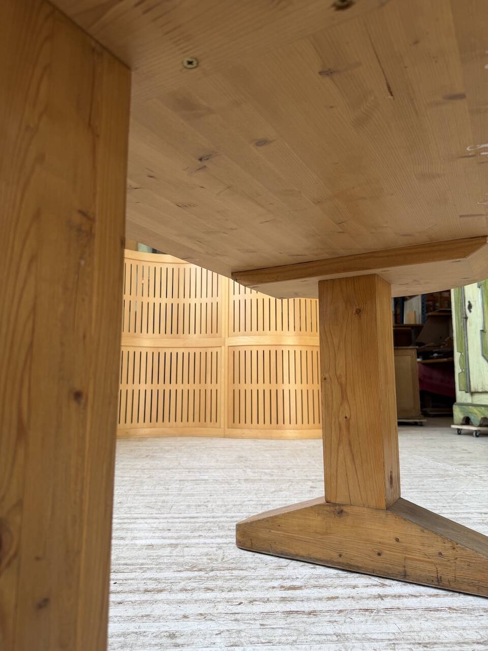 Brutalist pine oval table