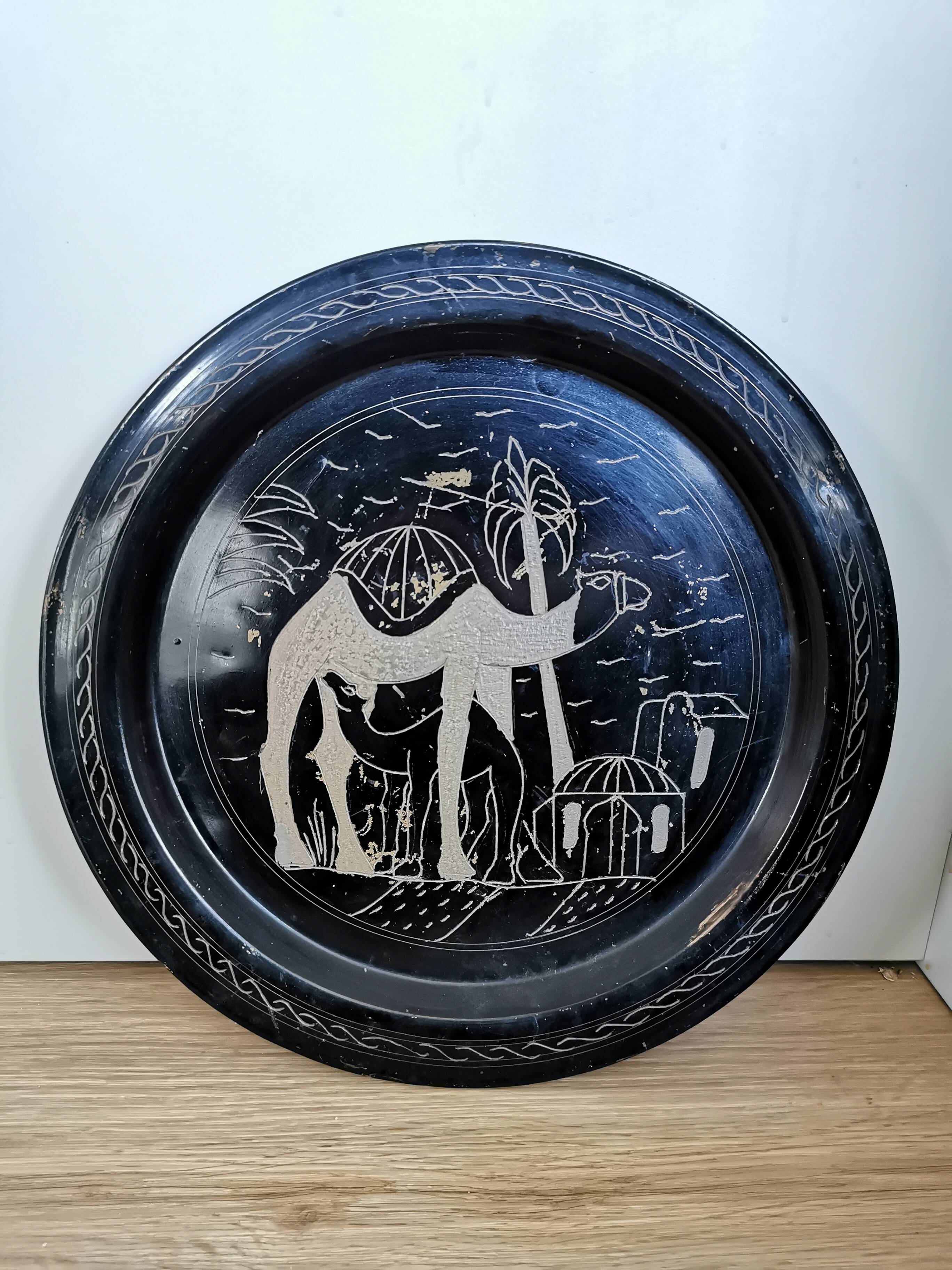 Plaque en laiton vintage de chameau : décoration murale tunisienne des années 1980