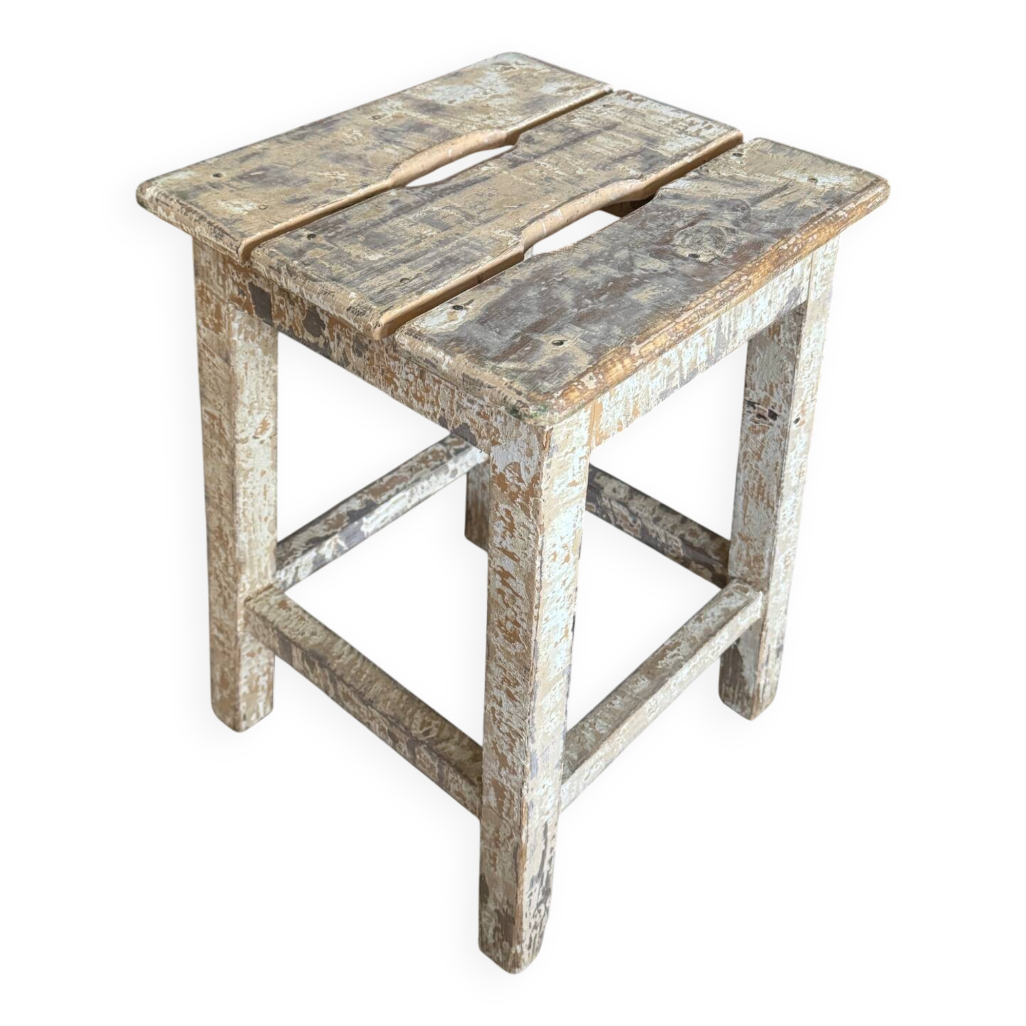 Old wooden stool with square seat