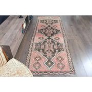 1970s Turkish Oushak Handmade Wool Cotton Pink Runner Rug  98x293