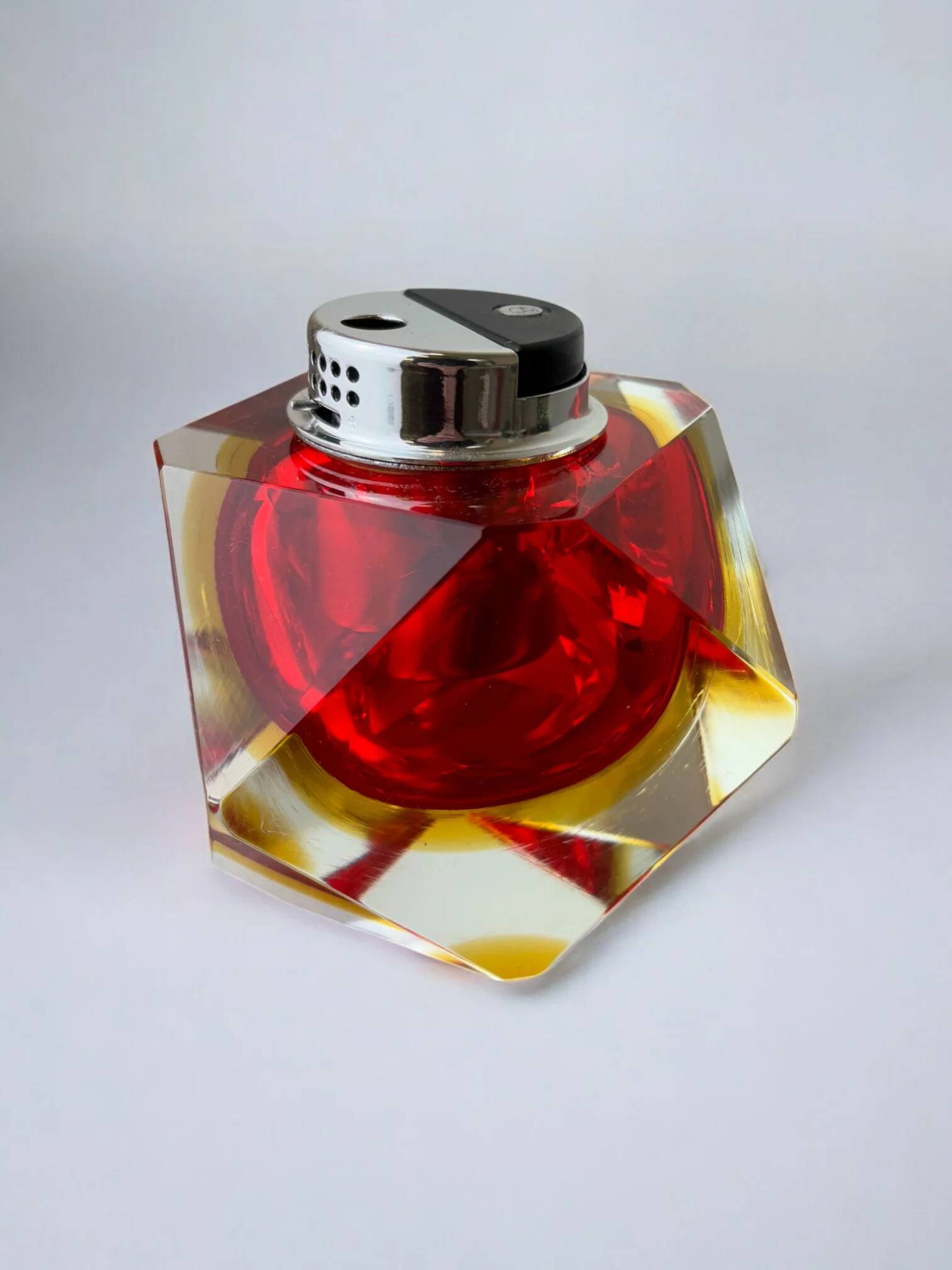 Sommerso faceted lighter by Flavio Poli, red & yellow Murano glass, Italy, 1970s