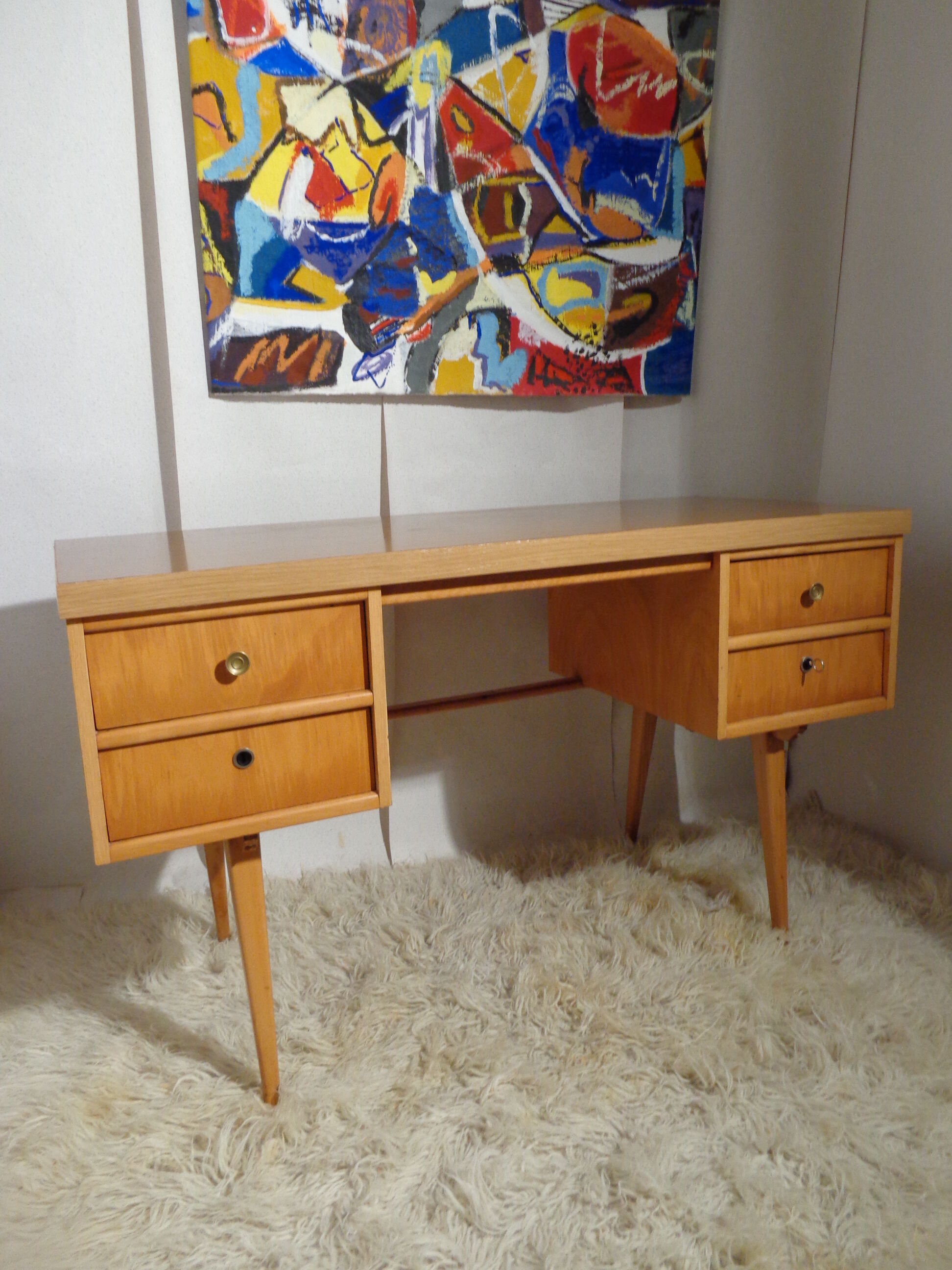 Vintage desk Ekawerk compass feet 50s