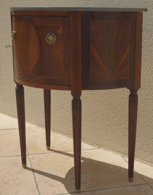 Antique half moon console-chest made by fils d'alfred wimphen in marquetry 2 drawers