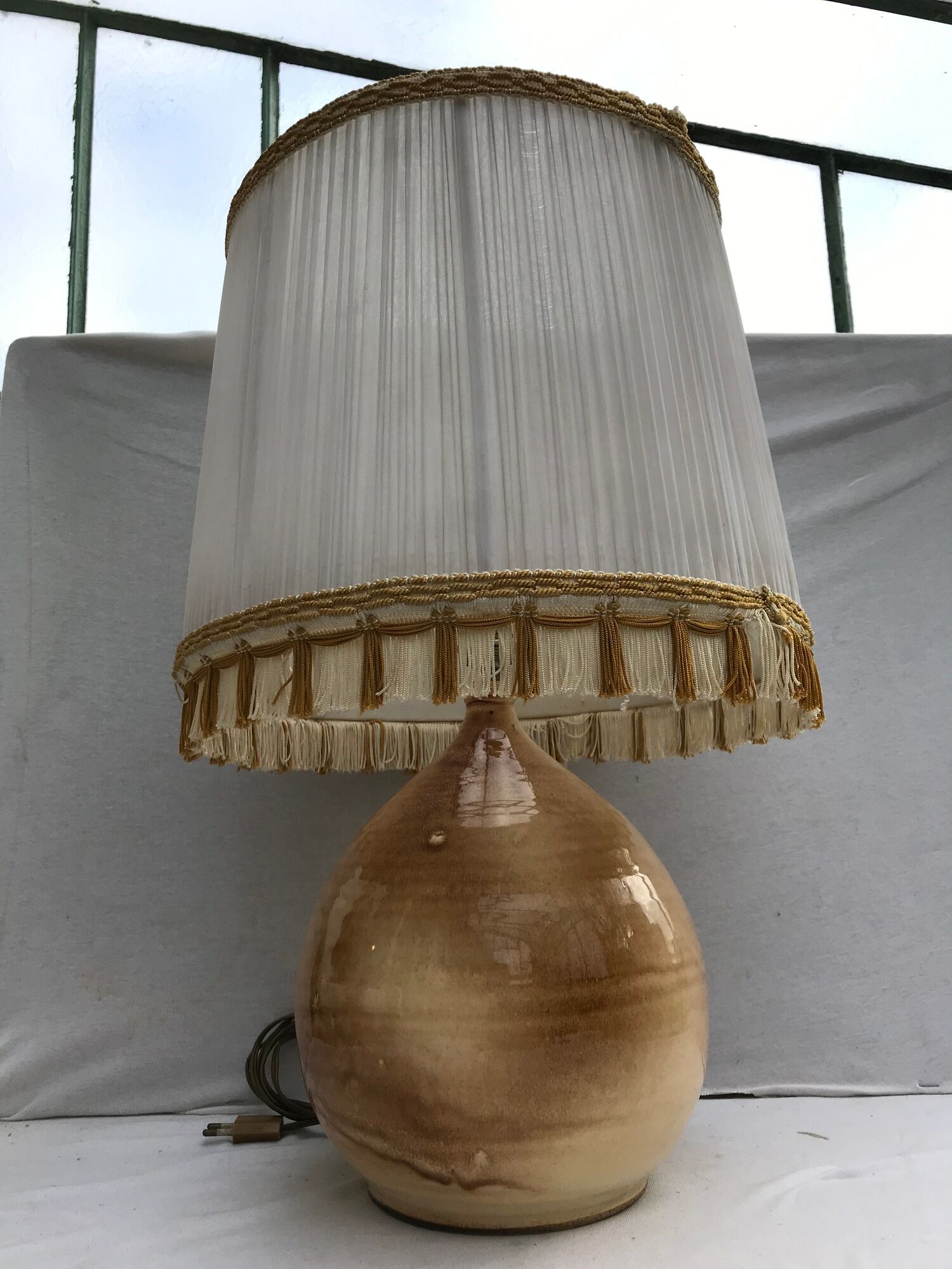 Former lamp Louis Thiam Nancy ceramics beige - abat-day vintage white fabric