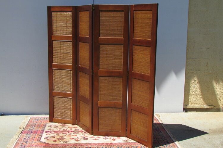 Screen 4 leaves in cherry and bamboo