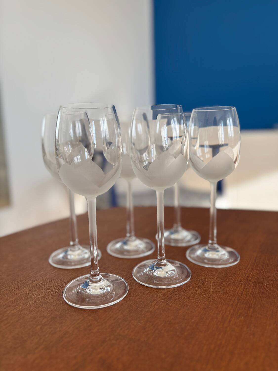 Set of 6 vintage crystal wine glasses - empoli tulip frosted stemware