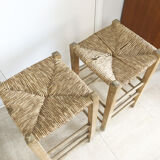 Pair of straw bar stools, 1970