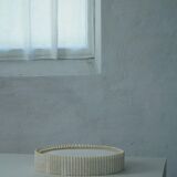 Modern mid-century ceiling/wall lamp from the 1950s in linen, made in Sweden.