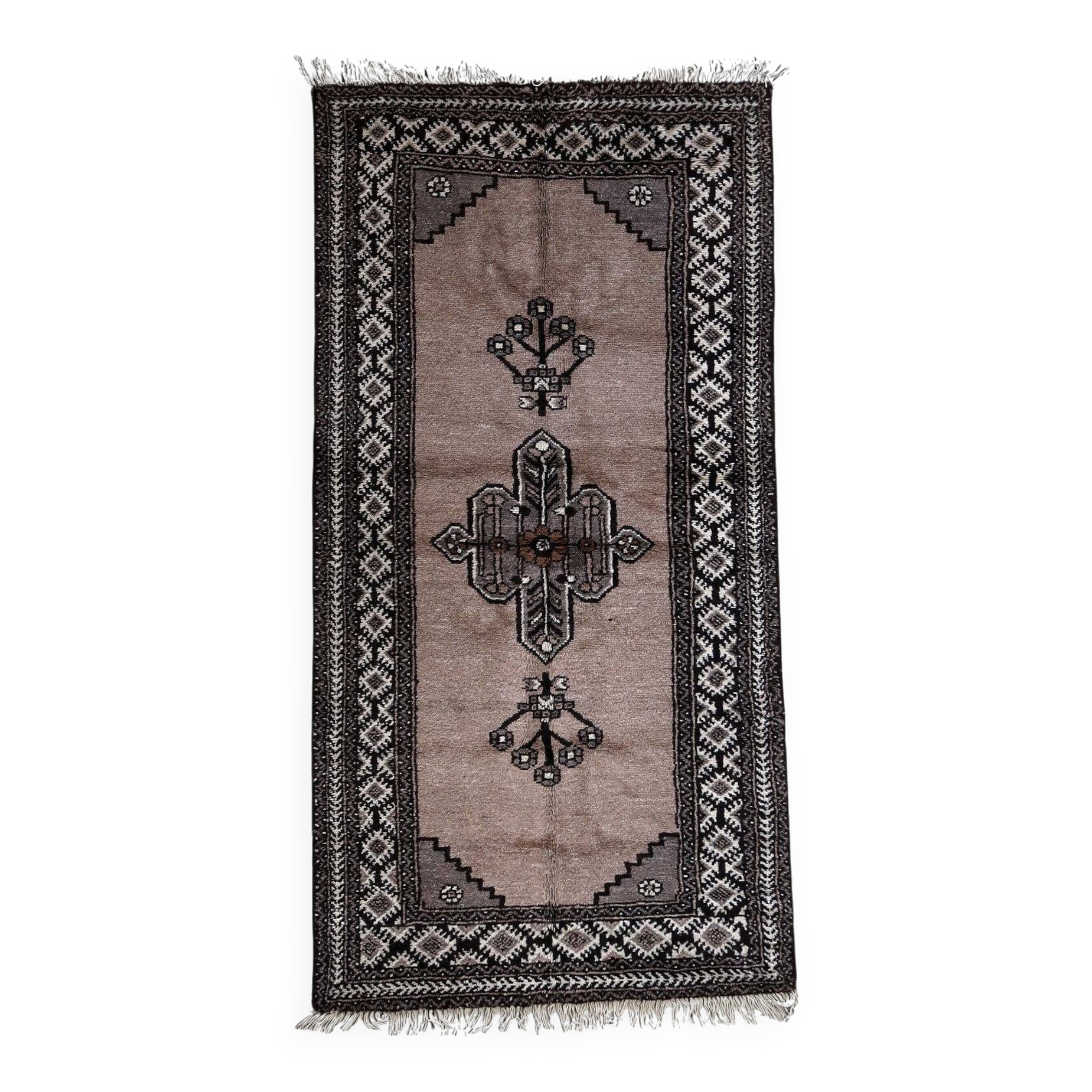 Handmade vintage Persian Gabbeh rug 111cm x 214cm, 1970s