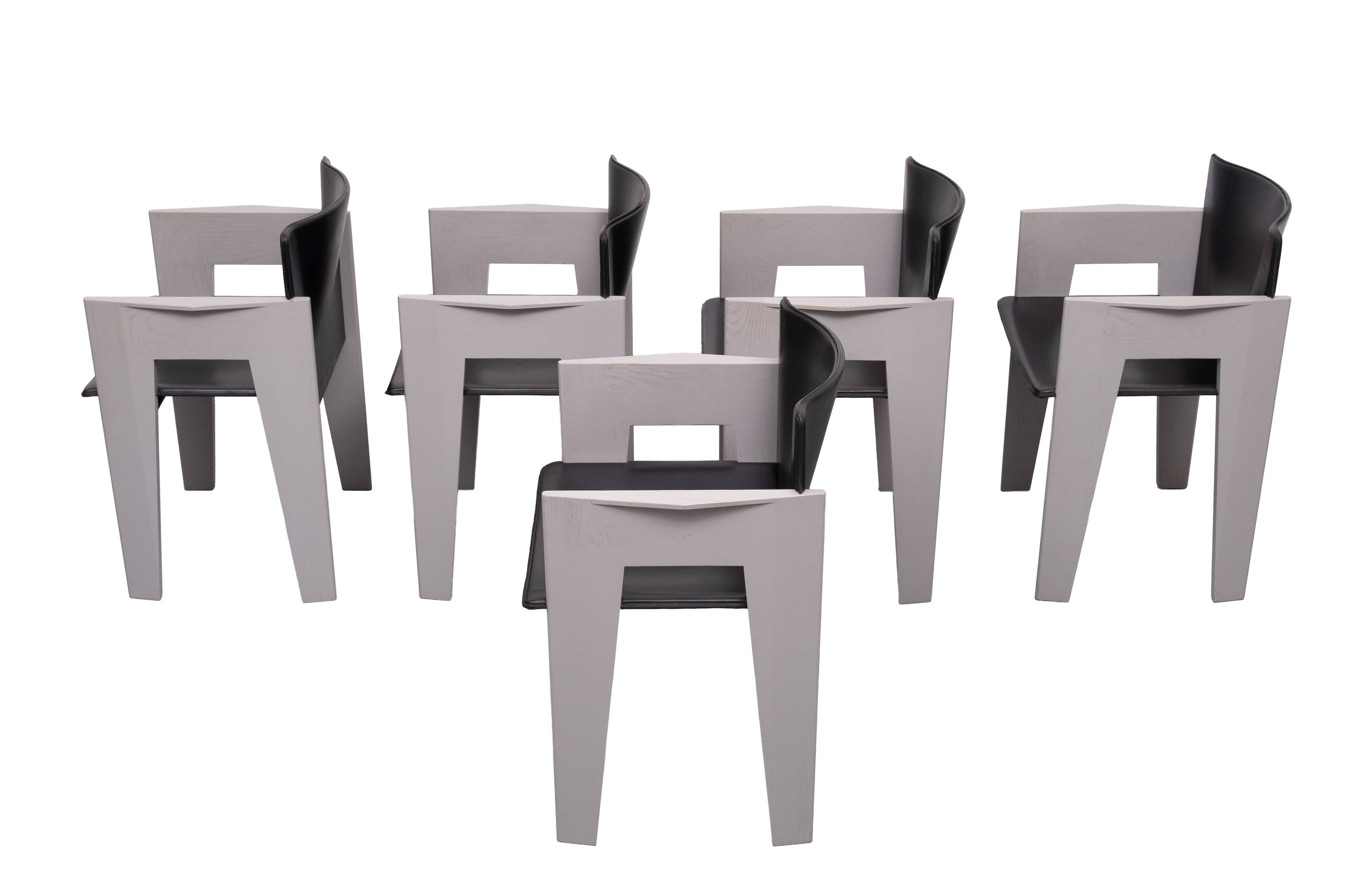 Chaises de salle à manger en cuir et en bois époustouflantes par Arnold Merckx pour Arco, vers 1980.
