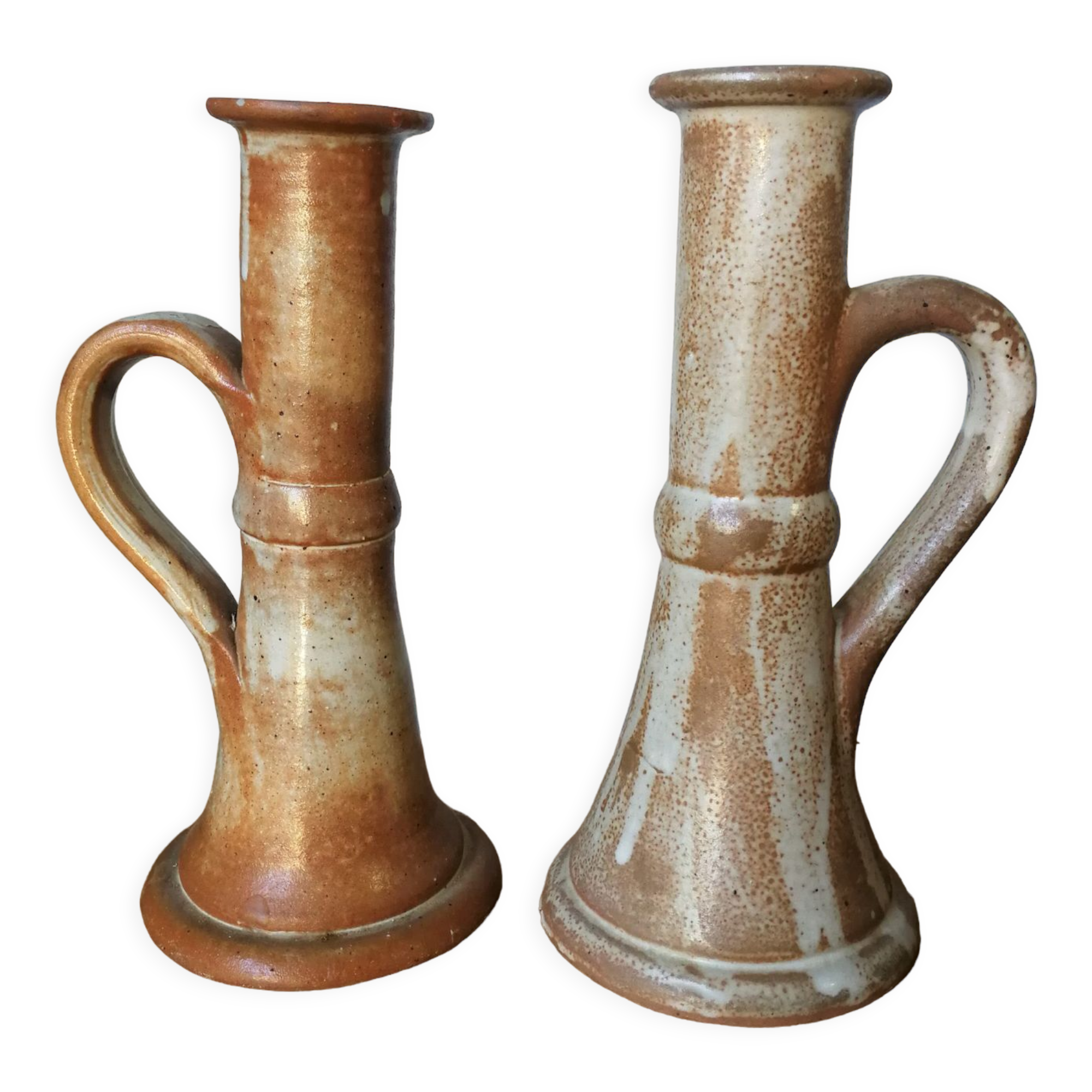 Pair of glazed stoneware candle holders