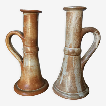 Pair of glazed stoneware candle holders