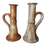 Pair of glazed stoneware candle holders