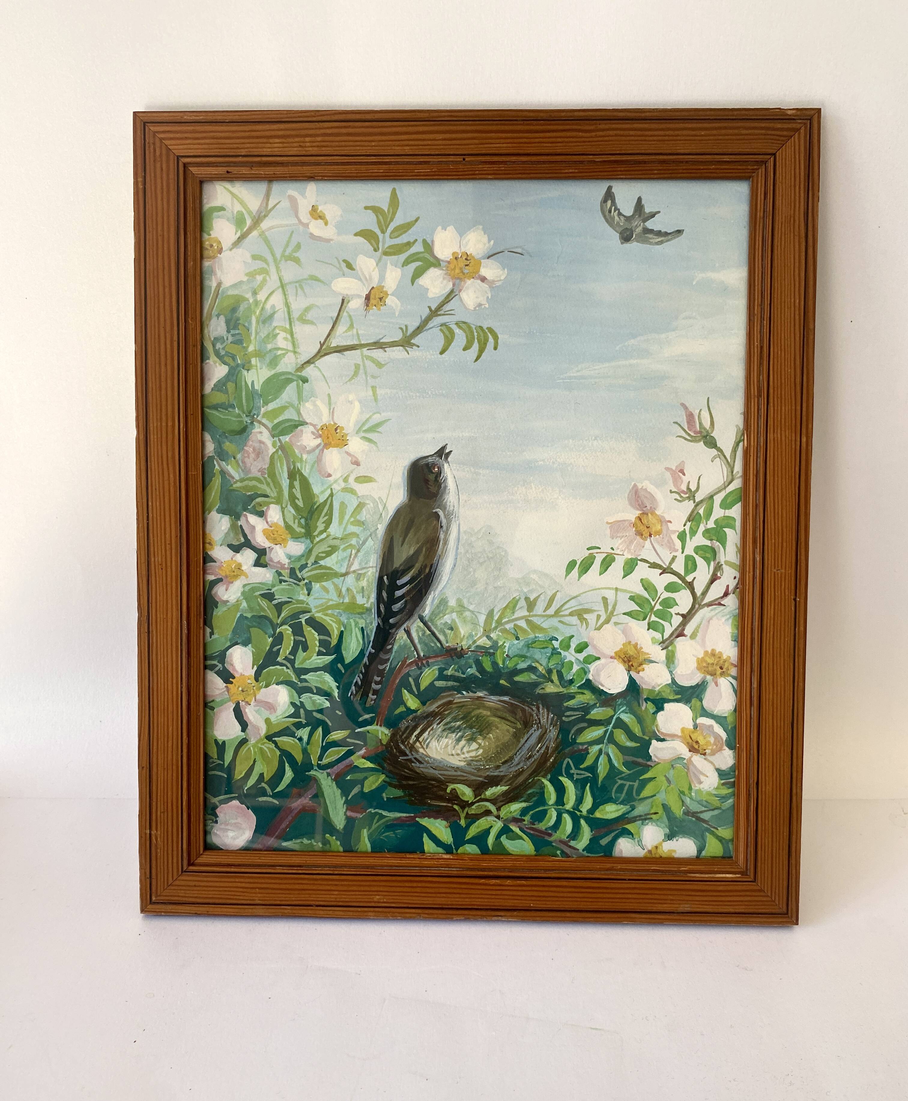 Acrylic drawing and varnished wooden frame