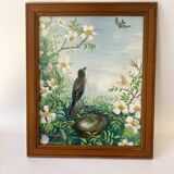 Acrylic drawing and varnished wooden frame