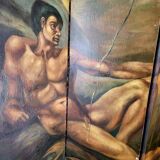 Rare paravent Art déco peint à la main dans le style de Michel-Ange