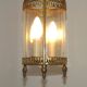 Vintage French Round Gold Metal and Brass 2 Light Lantern Ceiling Light 4724