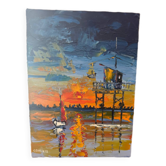 Knife painting by the painter Cevrik Dussaud: print on the tile, size 24x33