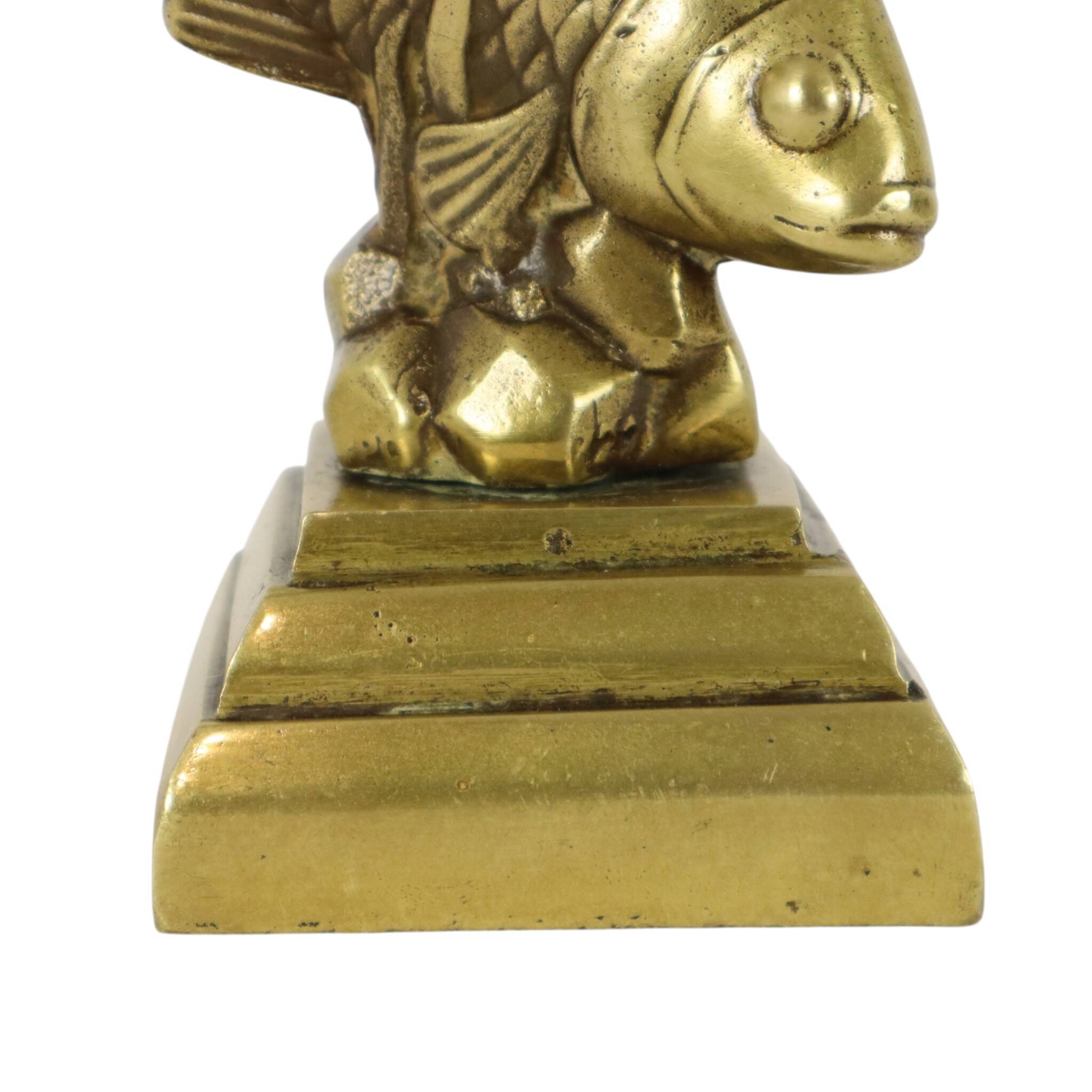 Vintage Heavy Solid Bronze Koi Carp Statue