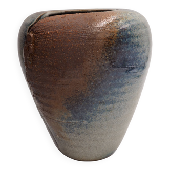 Vase en grès bleu et marron