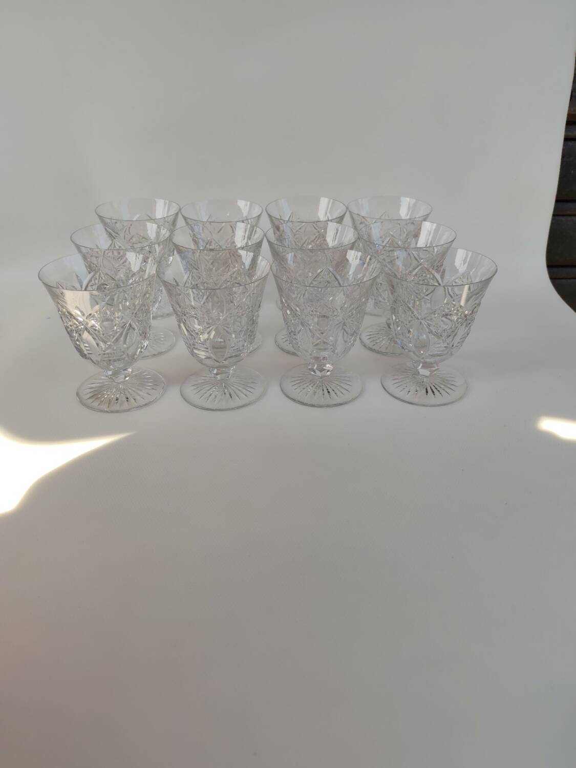 12 Baccarat crystal water and wine glasses, Beaujeu model, mid-20th century.
