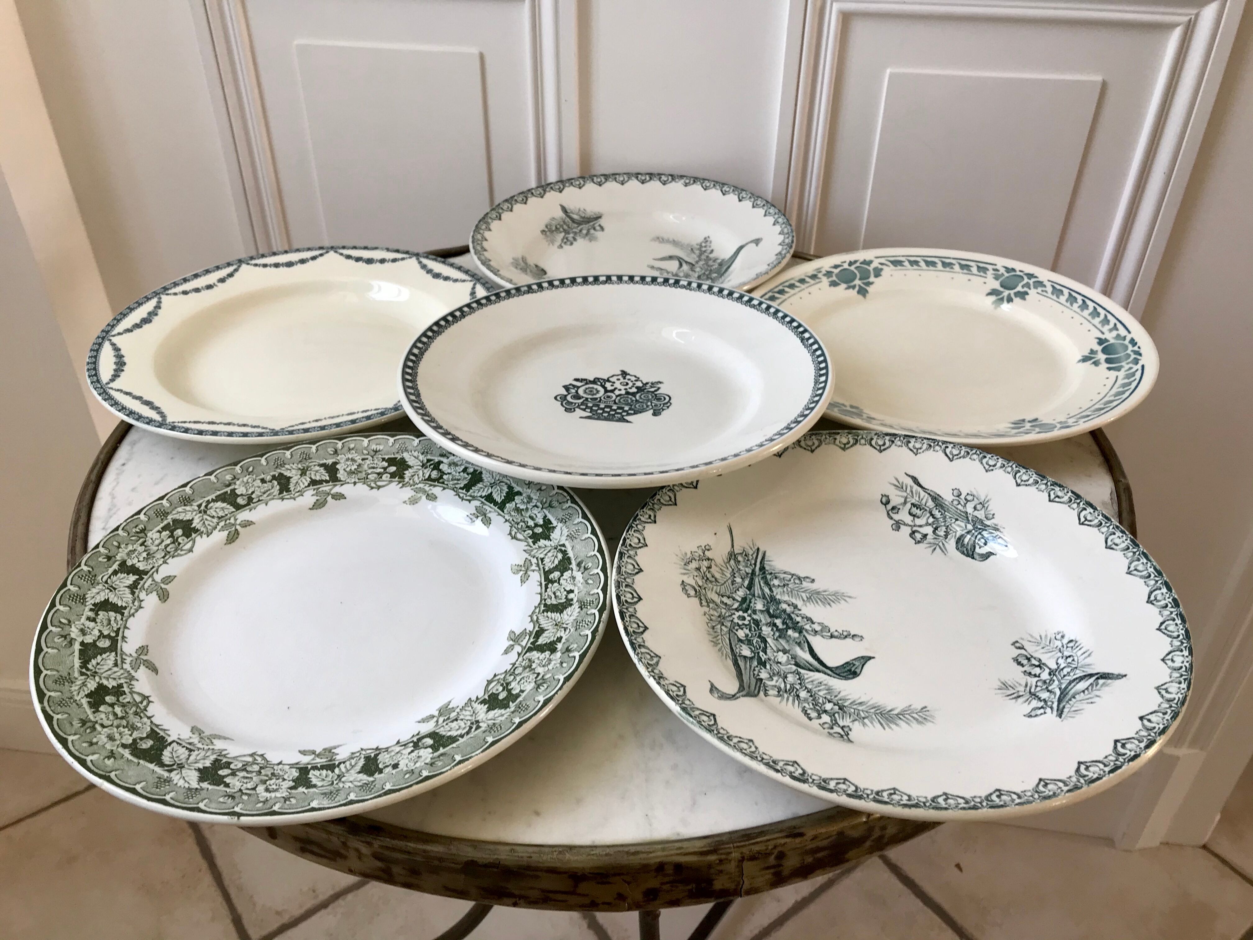 Set of 6 flat plates Terre de Fer late nineteenth