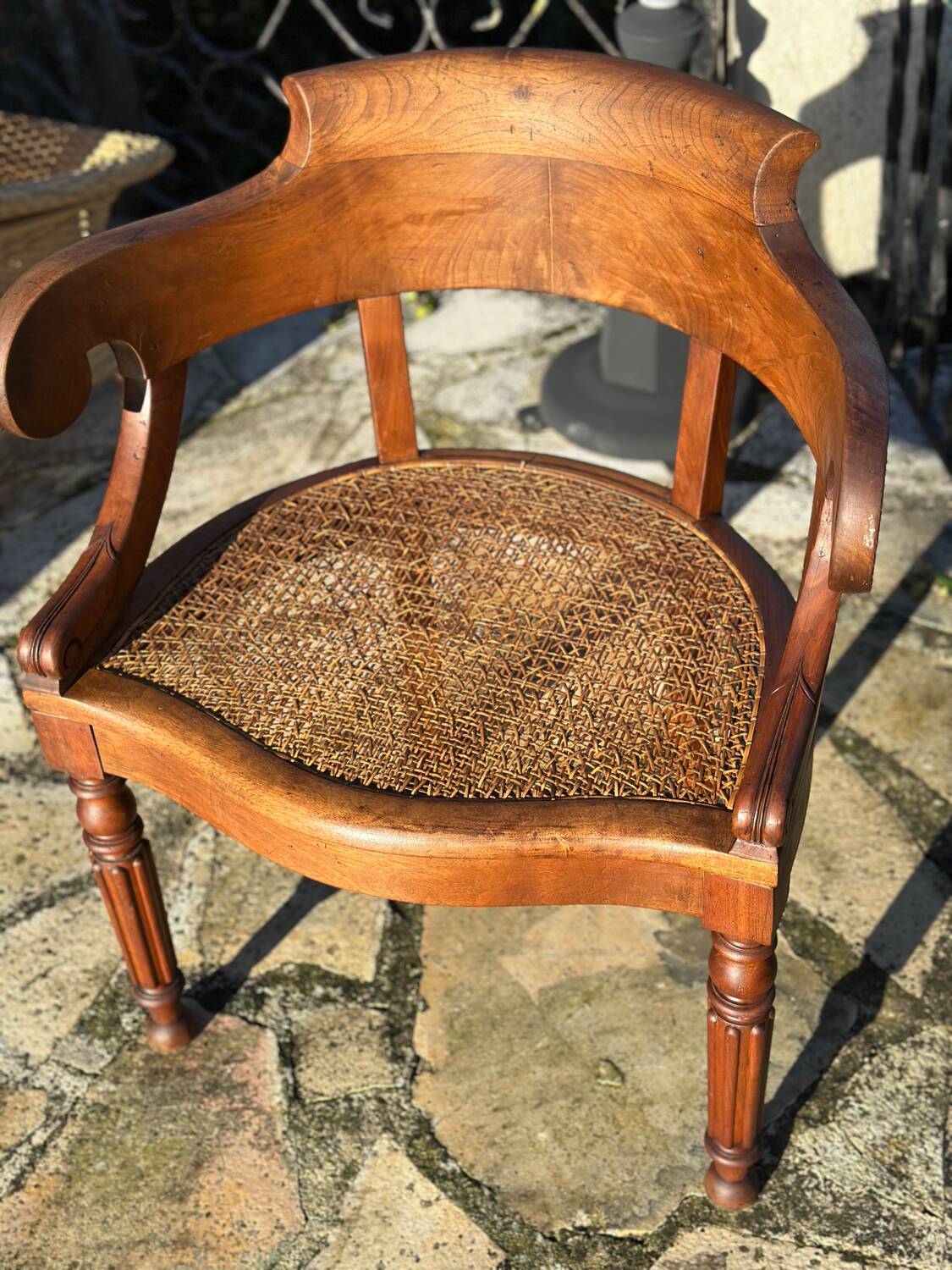 Elegant solid walnut office chair circa 1900.