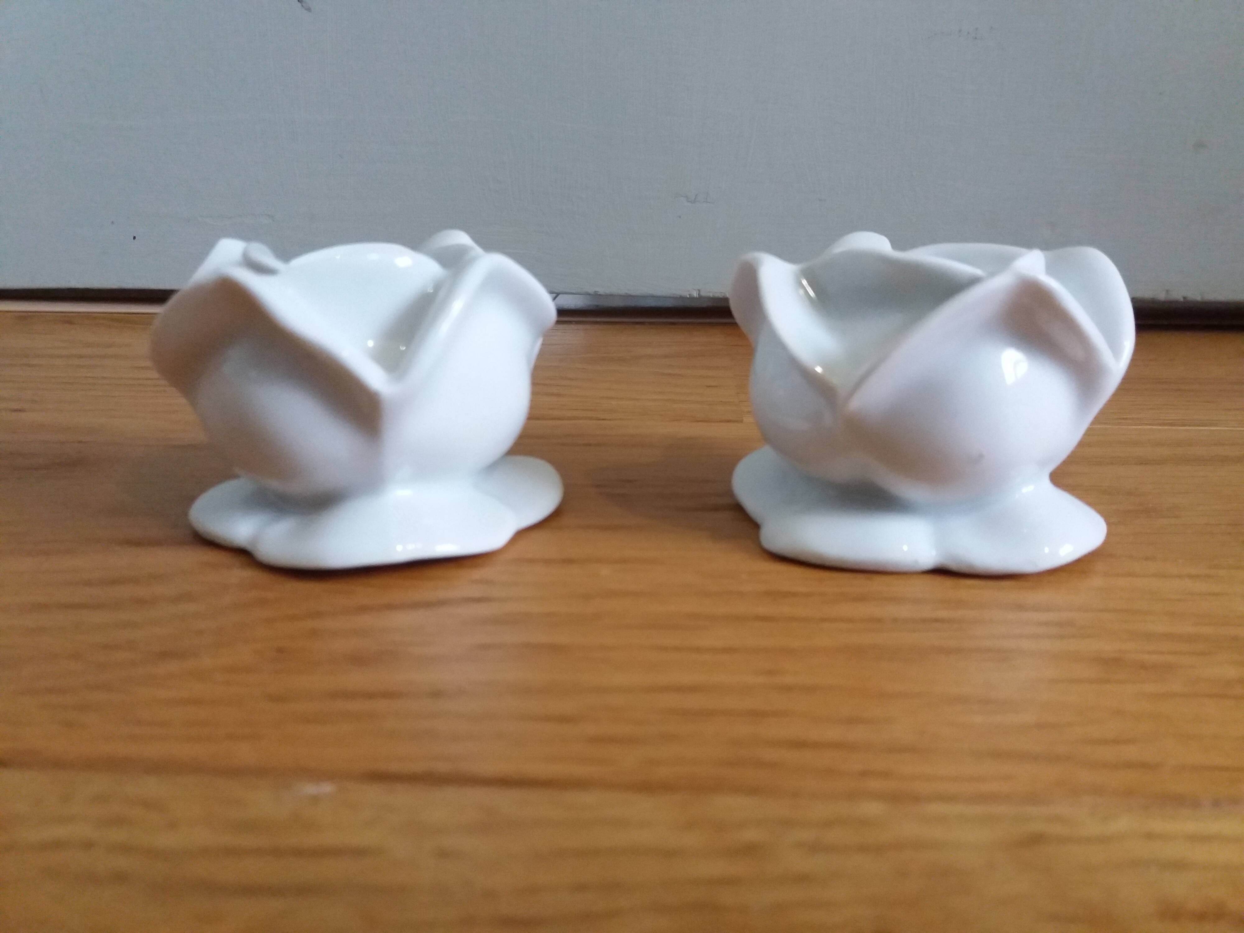 Porcelain pink flower candle holders